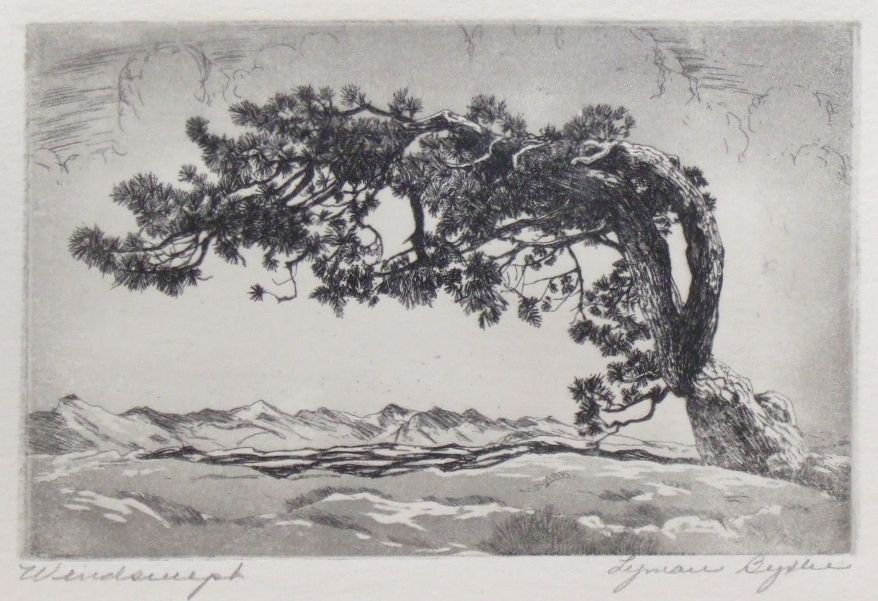 Lyman Byxbe, “Windswept”, etching