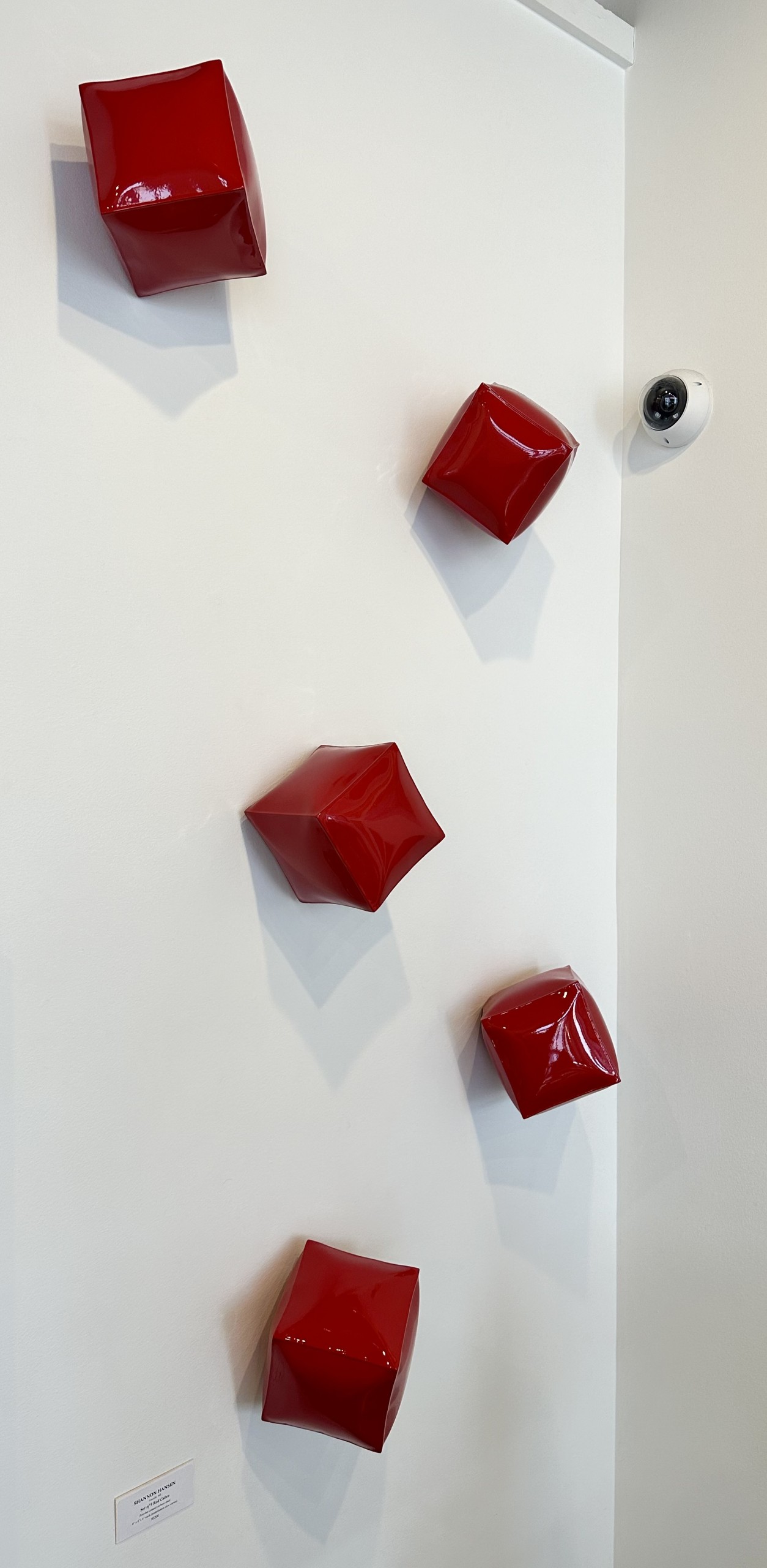 Shannon Hansen, “Set of 5 Red Cubes (Wall Sculptures)”, Metal sculpture